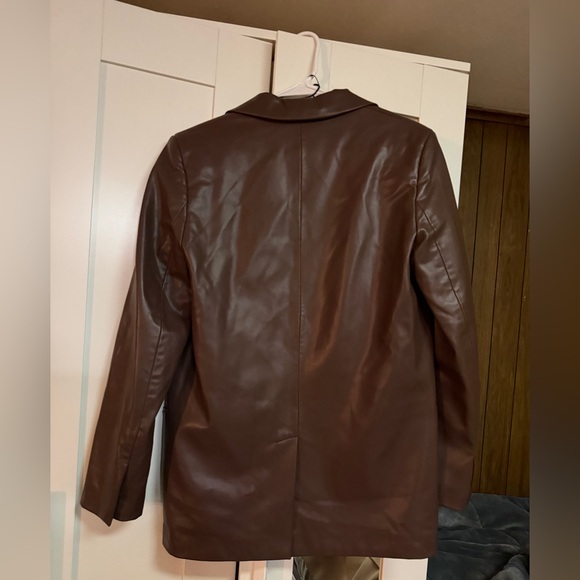 Zara Faux Leather Chocolate Straight Brown Blazer - Picture 3 of 3